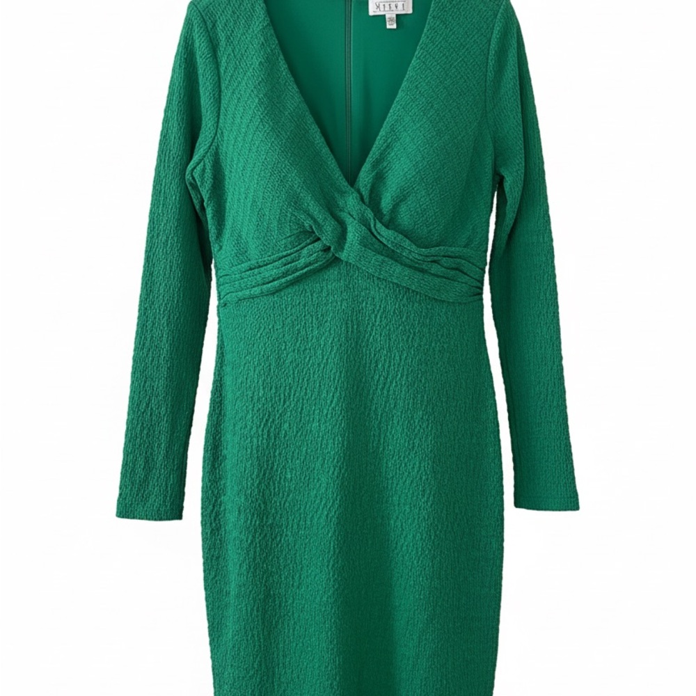 Twist-Waist Long Sleeve Dress in Emerald Green
